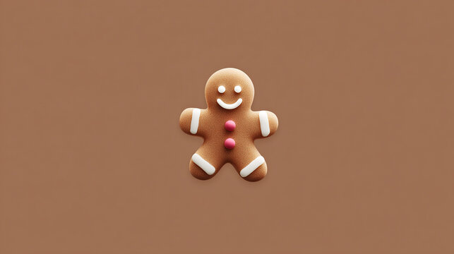 Charming gingerbread cookie with a smiling face and candy buttons, isolated on a brown background, radiating warmth and holiday cheer. - Powered by Adobe