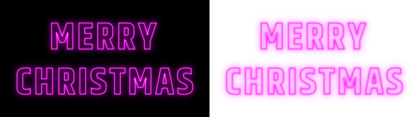 Merry Christmas glowing neon text design in pink on black and white background, festive holiday typography for modern celebrations