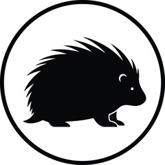 Illustration cute black hedgehog inside circle shape silhouette vector