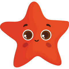 Cute Red Starfish Cartoon Character With Big Eyes And A Smile On A Transparent Background