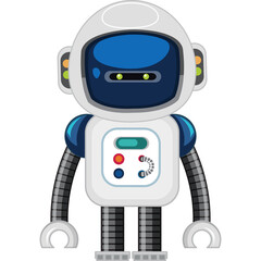 Cute Pixel Art Robot Character With Blue Screen and Yellow Eyes Wearing a White Space Helmet and Blue Accents