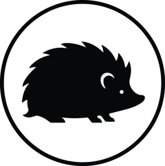Illustration Hedgehog icon in black round frame silhouette vector