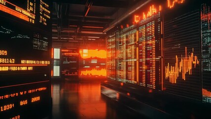Financial data glowing in server room with trading charts - Powered by Adobe