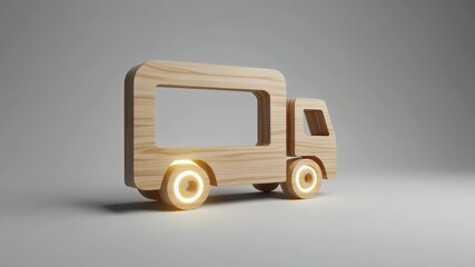 A wooden toy delivery truck with glowing wheels symbolizing the future of electric logistics and sustainable transportation - Powered by Adobe