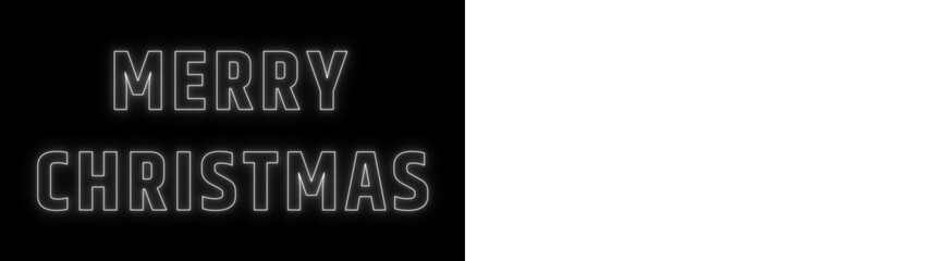 Merry Christmas glowing neon text design in white on black and white background, festive holiday typography for modern celebrations