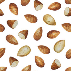 Almond seamless watercolor pattern. For your design