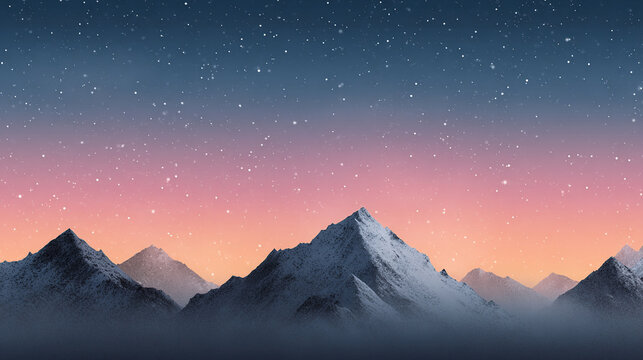 Majestic mountains reach for a star-filled sky. A serene landscape where nature's beauty meets the cosmos with snowy peaks.