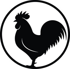 Illustration Rooster silhouette in a circle farm animal outline vector