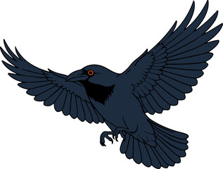 Stylized Flying Raven with Orange Eye Vector Art