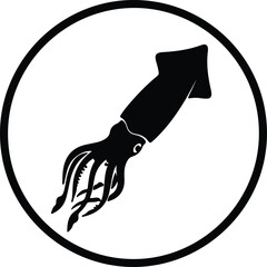 Illustration Squid calamari silhouette in a circle black and white vector