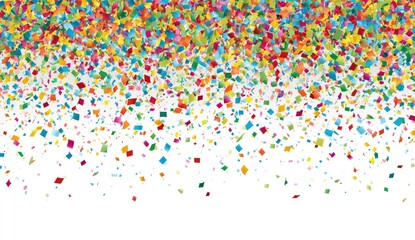 Colorful confetti falling from above onto a white background