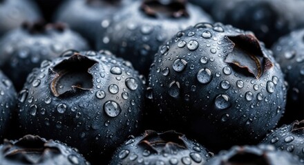 Fresh blueberries covered in morning dew ready for harvest at a local farm market