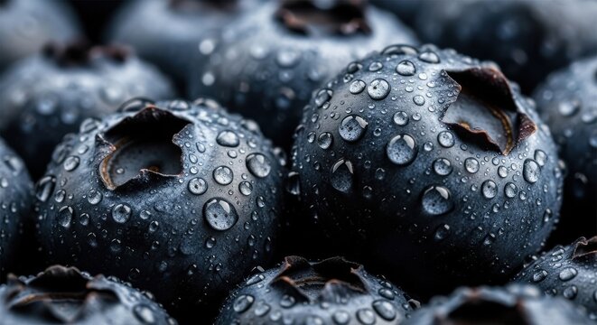 Fresh blueberries covered in morning dew ready for harvest at a local farm market - Powered by Adobe