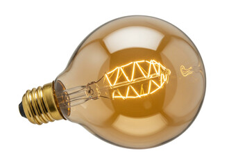 Isolated retro-style amber-toned lightbulb with filament, showing intricate geometric design