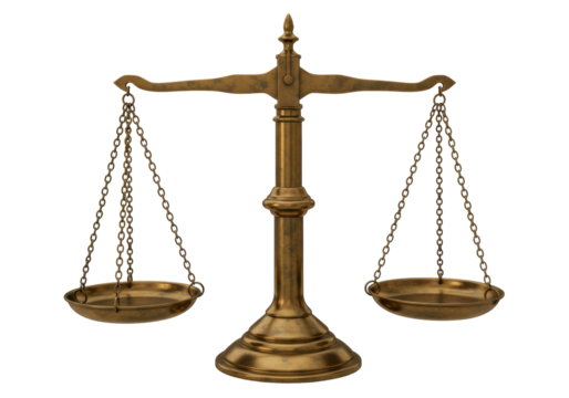 Isolated Scales of Justice, balancing law, equality, equity, and fairness in legal decisions