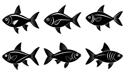 Elegant school of fish swimming together, a clean illustration perfect for logos, branding, or educational materials, conveys freshness and nature