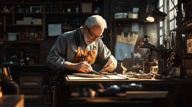Experienced Craftsman in Woodworking Workshop