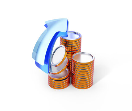 Money, coins with arrow.