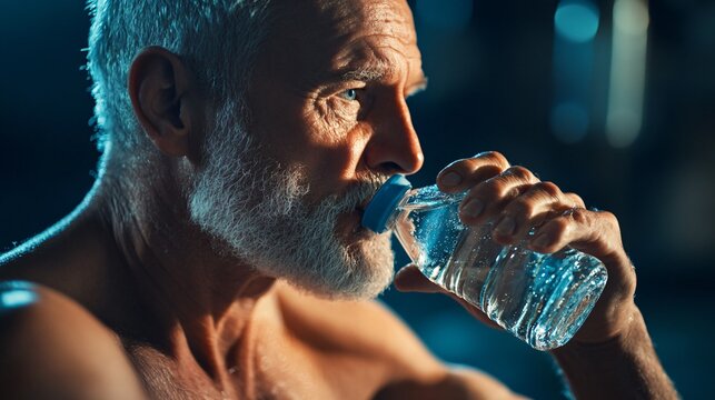 Elderly Gentleman Hydrating: Detailed Fitness Scene - Powered by Adobe