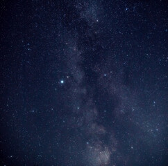 Milky way stars and constellations with a galaxy background photographed from a dark countryside location.
