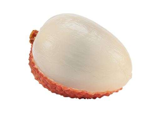 Isolated peeled lychee fruit, a fresh exotic tropical fruit with translucent white flesh