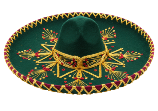 Isolated green sombrero with gold braiding, a traditional Mexican symbol for a celebration - Powered by Adobe