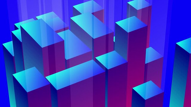 3D animation of cubes or rectangular prisms with a retro gradient color motion background