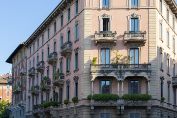 old European houses with various balconies on the main street of the old town