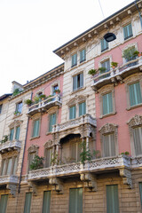old European houses with various balconies on the main street of the old town