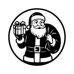Classic Santa Claus Holding Gift Box Illustration – Vintage Christmas Father Figure Icon for Holiday Cards and Festive Designs
