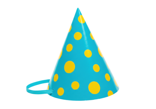 Isolated festive party hat blue with polka dots used for parties and celebratory events