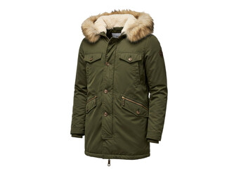 Isolated green parka jacket with fur hood ready for winter weather, a fashionable outerwear © Fernando