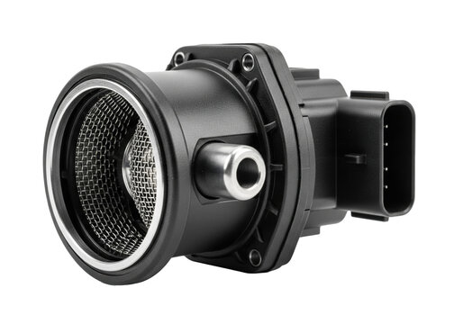 Black automotive mass air flow sensor isolated