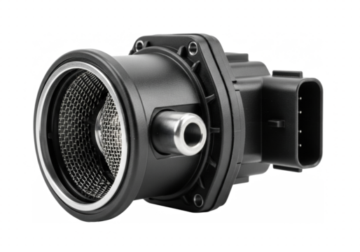 Black automotive mass air flow sensor isolated