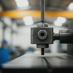 High-precision CNC spindle and toolholder close-up in industrial workshop.