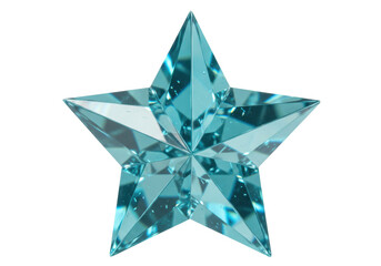 Isolated cyan star with facets casting light, a sparkling jewel for jewelry or holiday themes