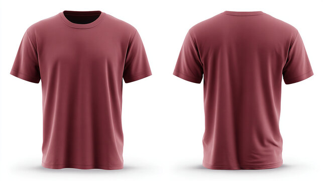 Maroon t-shirt, displayed from front and back on a white backdrop, showcases simplistic design and solid color, perfect for everyday wear.