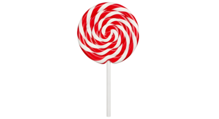 Red and white swirled lollipop isolated on transparent background