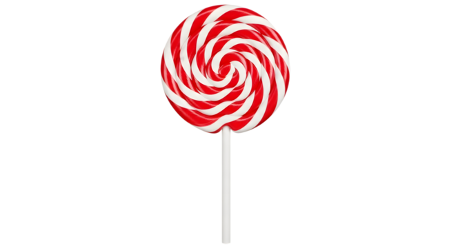 Red and white swirled lollipop isolated on transparent background