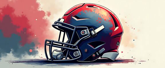 American football helmet with red and blue abstract background