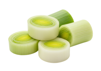 Isolated Leek slices raw ingredient vegetable healthy eating food preparation delicious nutrition