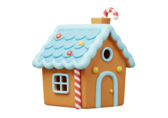 Isolated Festive gingerbread house with candy cane, Christmas holiday ornament, design