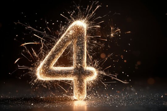Sparkling Number Four in Bright Glimmering Fireworks Display - Powered by Adobe