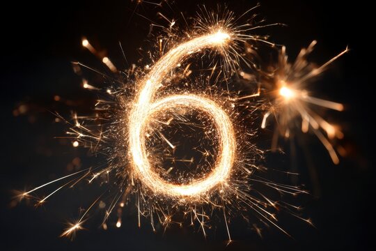 Sparkling Number Six Created with Festive Sparkler Fireworks
