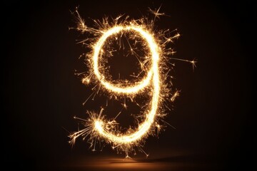 Sparkler Number Nine on Dark Background for Celebration Theme