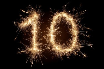 Sparkler Trail Creates Glowing Number Ten in Dark Background
