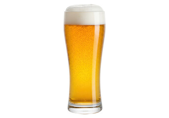 Isolated glass of refreshing beer filled to the top with thick white foam, ready to drink
