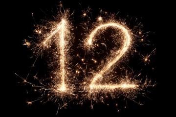 Sparkling Number Twelve in Firework Style Against Black Background