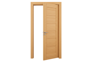 Isolated contemporary light wooden door showing modern style in home architecture design