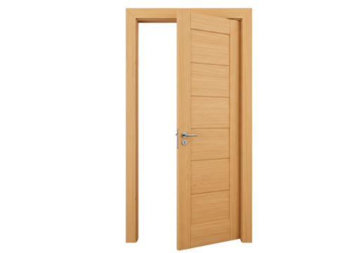 Isolated contemporary light wooden door showing modern style in home architecture design